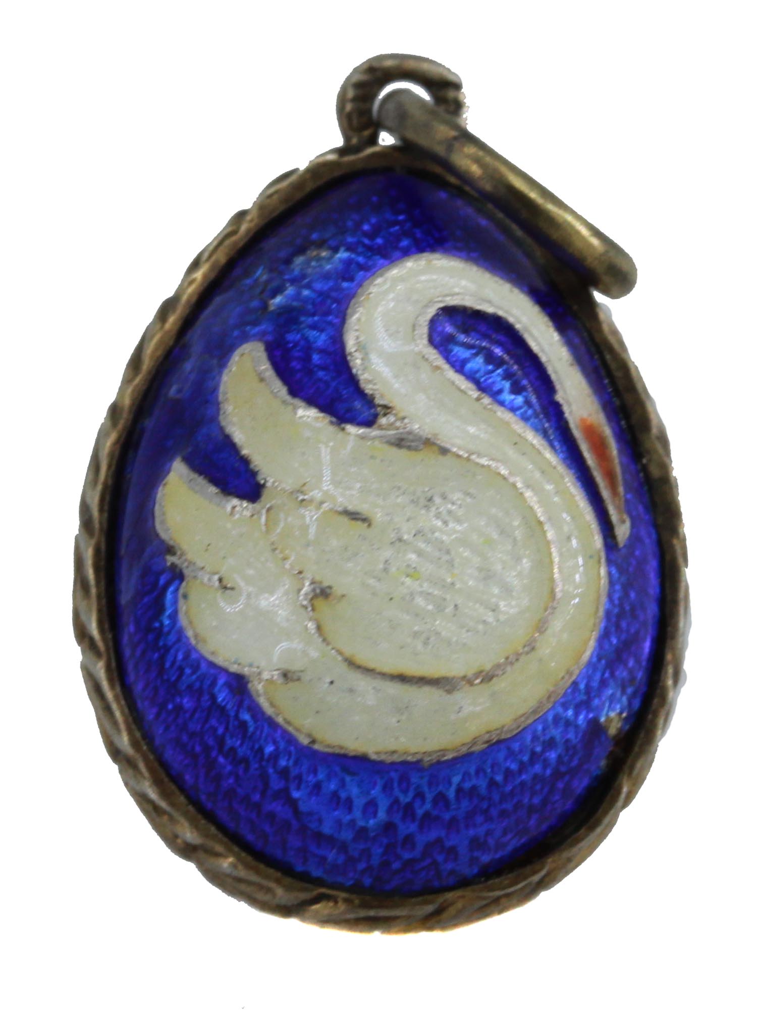 RUSSIAN SILVER AND ENAMEL SWAN EGG PENDANT PIC-1
